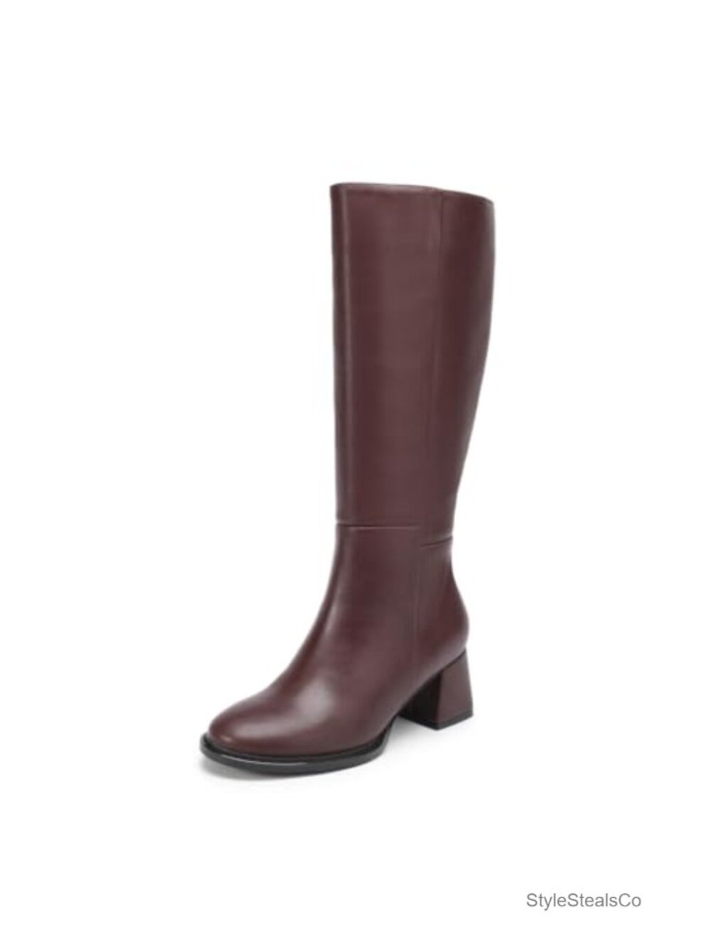 Women's Knee High Boots Chunky Block Heel Round Toe PU Leather Tall Riding